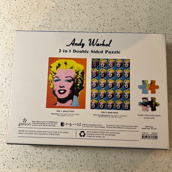 Andy Warhol Marilyn Monroe Double Sided 500 Piece Jigsaw Puzzle Bag is sealed - Picture 8 of 9